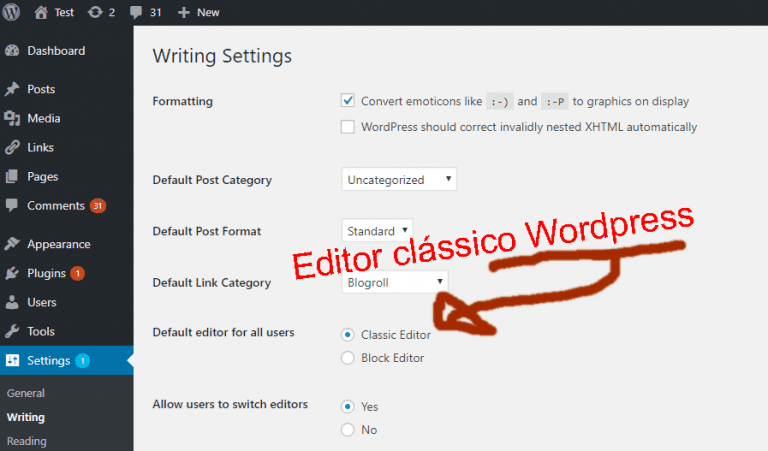 editor clássico Wordpress